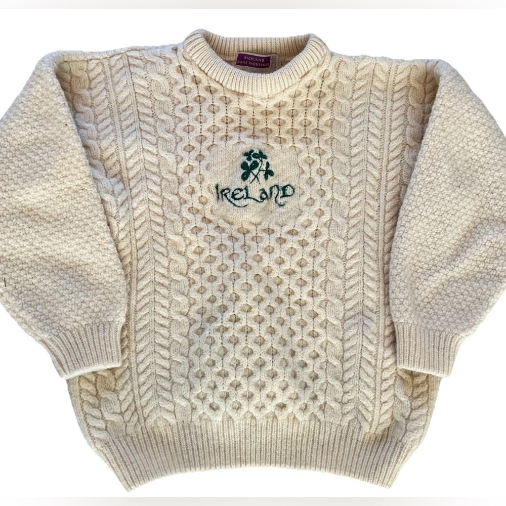 Highland Home Industries Scottish WOOL Cable Fisherman Ireland Aran Chunky Sz L